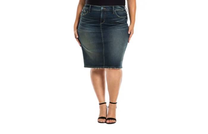 Plus Size Denim Midi Skirt